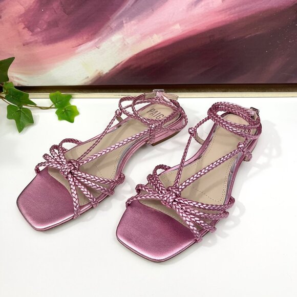 PAIGE Deanna Braided Ankle-strap Flat Sandals In Pink Metallic Size 6 - Picture 4 of 10